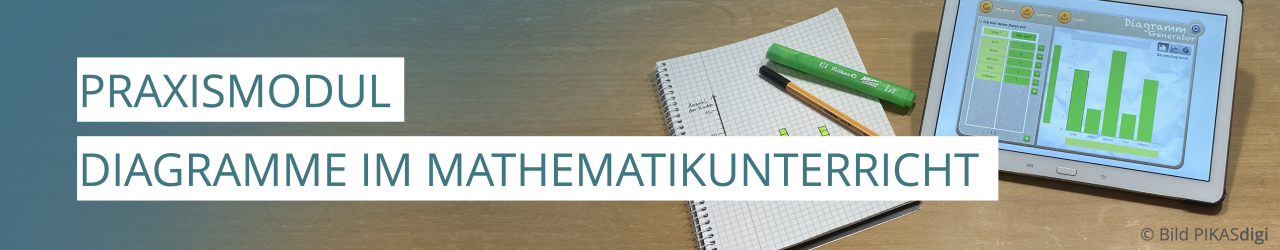 „Praxismodul Diagramme im Mathematikunterricht“ Tablet mit geöffnetem Diagramm und Block mit gezeichnetem Diagramm