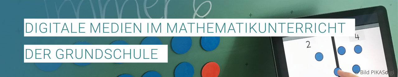 „Digitale Medien im Mathematikunterricht der Grundschule“ Tafel mit Plättchen und davor Tablet mit geöffneter App